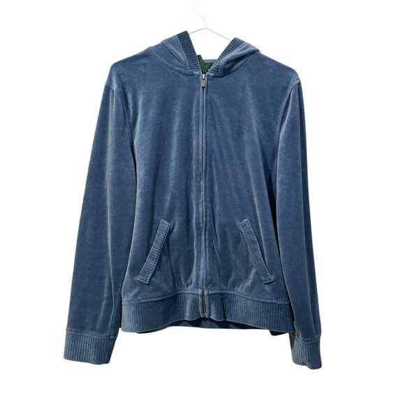 Lauren‎ Ralph Lauren Hoodie Women Size XL Velour Jacket Full Zip Blue Vintage - Picture 1 of 14